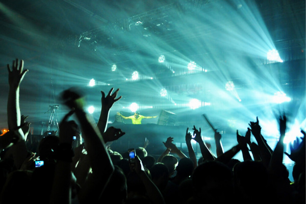 People In Crowd At Concert Teal Lighting People In Crowd At Concert Teal Lighting