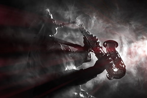Band African American Man Playing A Saxaphone In A Smoke Filled Room 8 Band African American Man Playing A Saxaphone In A Smoke Filled Room 8