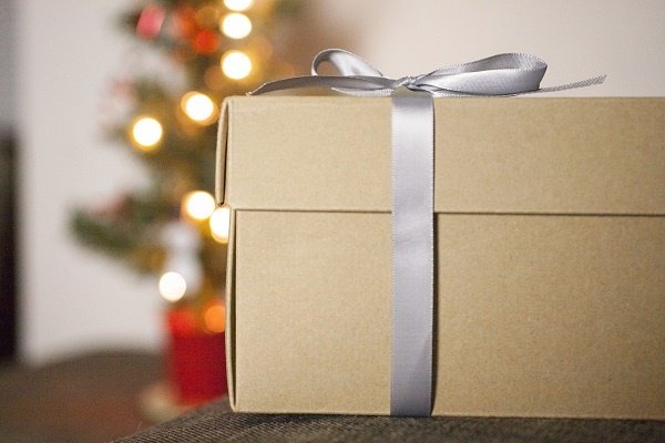 Christmas Brown Gift Box Silver Ribbon Christmas Brown Gift Box Silver Ribbon