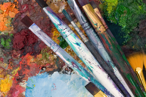 Paint Brushes On Painted Canvas Paint Brushes On Painted Canvas